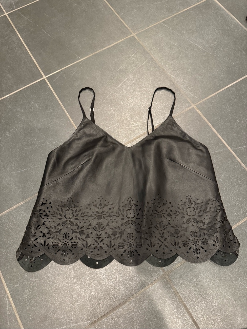 Marissa Webb Black Scalloped Laser-Cut Camisole leather